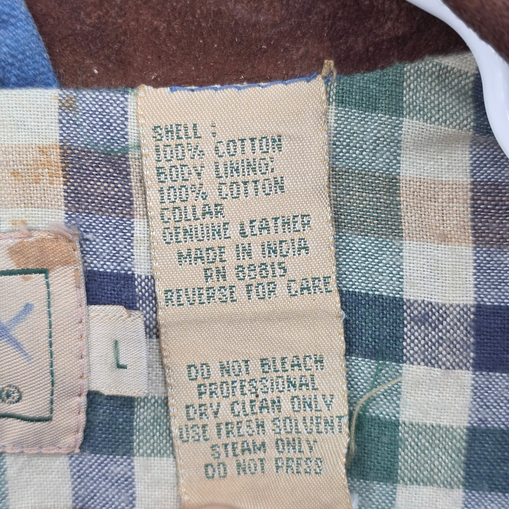 Vintage RedHead Lined Field Jacket Mens Large Blue Canvas Leather Collar Plaid - Picture 5 of 11